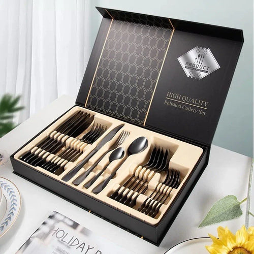 24 Pieces Stainless Steel Forks And Spoons Flatware Tableware Set Kitchen