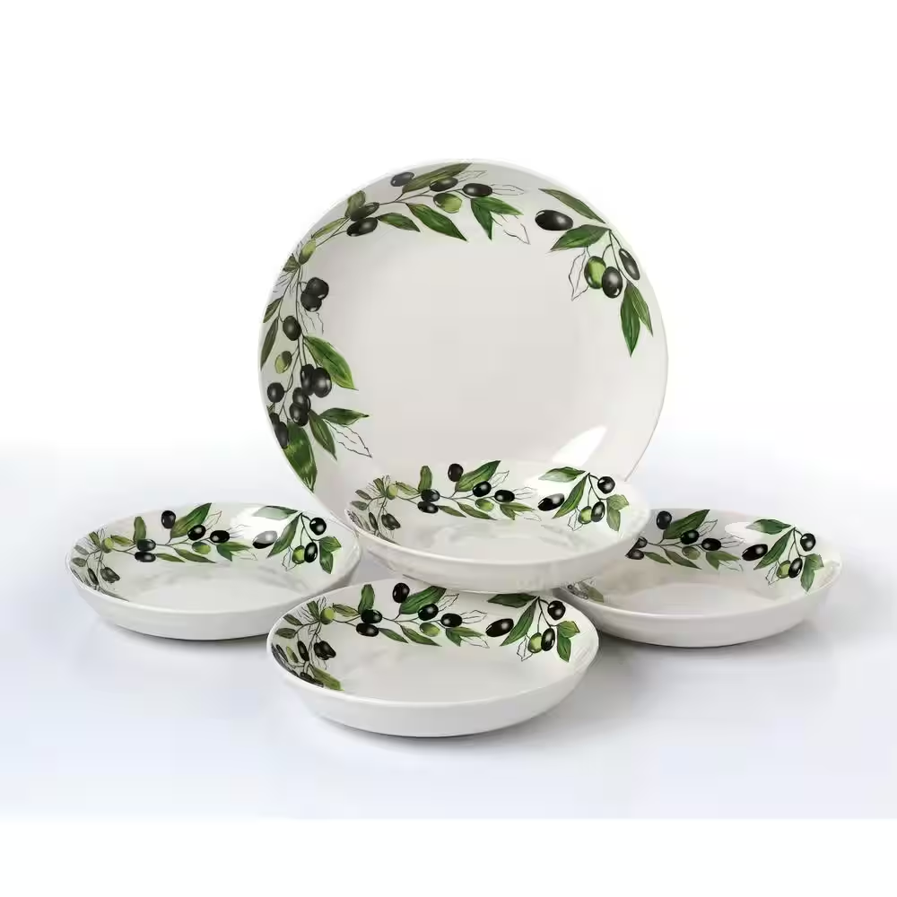 11 In. 52 Fl. Oz. Olive 5-Piece White Porcelain Pasta Serving Bowl Set (Set of 5