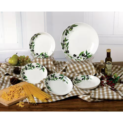 11 In. 52 Fl. Oz. Olive 5-Piece White Porcelain Pasta Serving Bowl Set (Set of 5